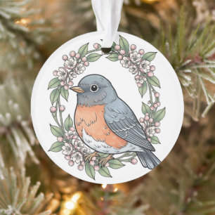 Cute Connecticut Bird With Kalmia latifolia Ornament