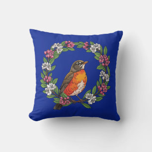 Cute Connecticut Bird With Kalmia latifolia Throw Pillow