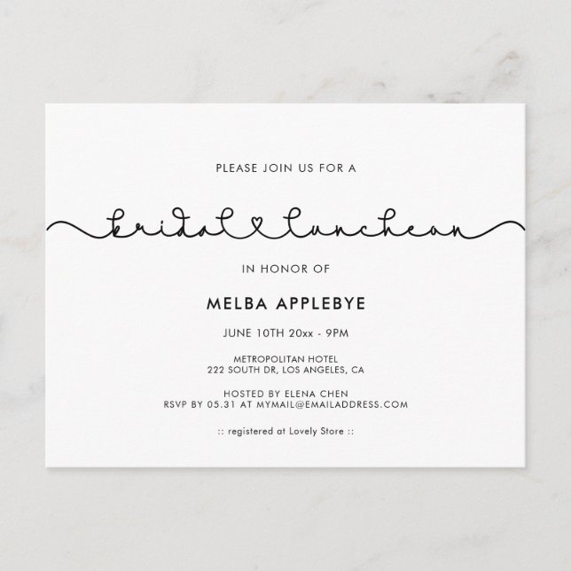 Cute connecting heart font Bridal luncheon Postcard (Front)