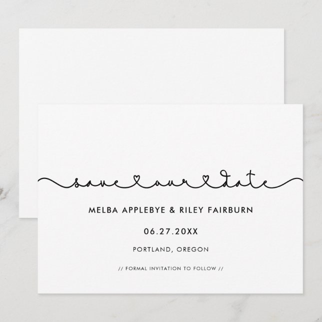 Cute connecting heart font Save our date card (Front/Back)