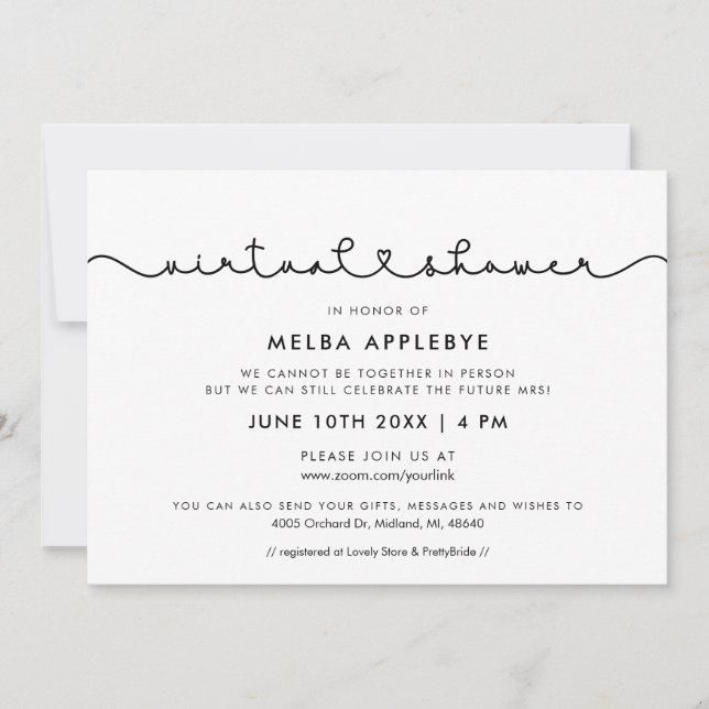 Cute connecting heart font Virtual bridal shower Invitation (Front)