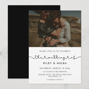 Cute connecting heart font wedding photo invitation