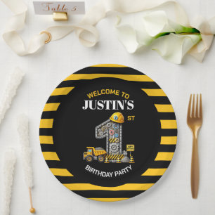 Cute Construction 1st Birthday Party Paper Plates