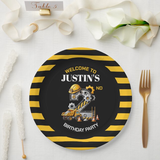 Cute Construction 2nd Birthday Party Paper Plates (Wedding)