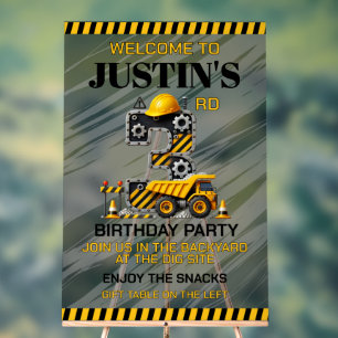 Cute Construction 3rd Birthday Party Acrylic Sign