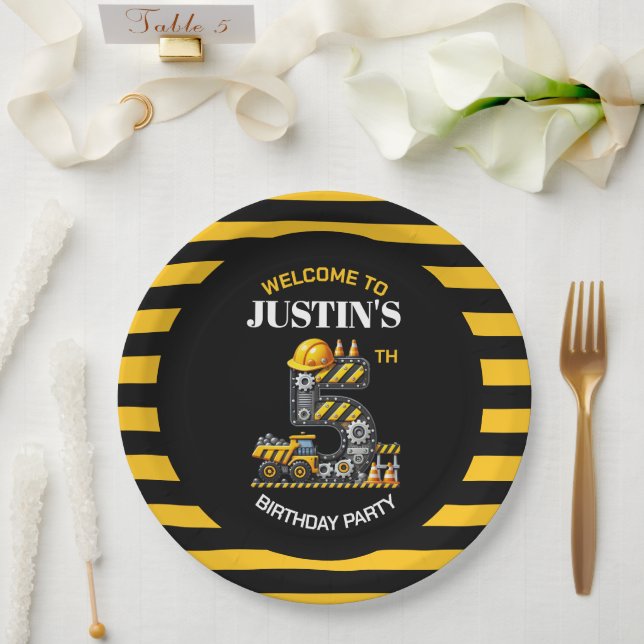 Cute Construction 5th Birthday Party Paper Plate (Wedding)