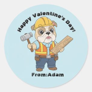 Cute Construction Bulldog  Valentine  Classic Round Sticker