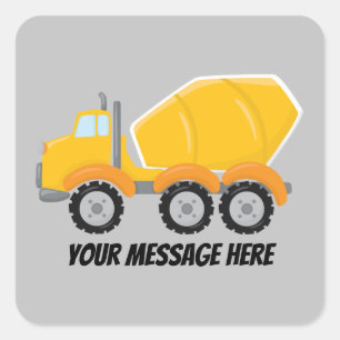 Cute construction cement mixer truck square sticker