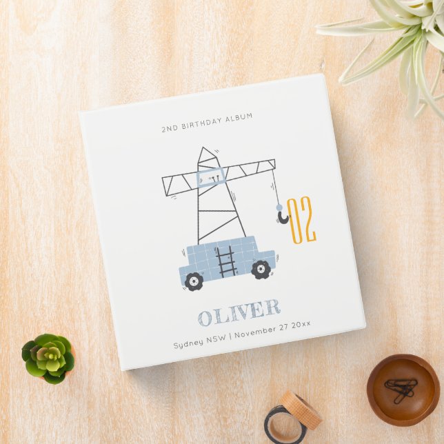 Cute Construction Crane Kids Any Age Birthday Binder (In Situ)
