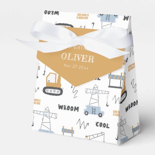 Cute Construction Crane Kids Any Age Birthday Favor Box (Front Side)