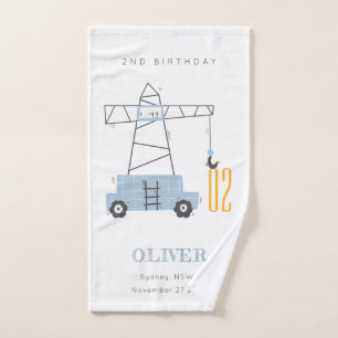 Cute Construction Crane Kids Any Age Birthday  Hand Towel