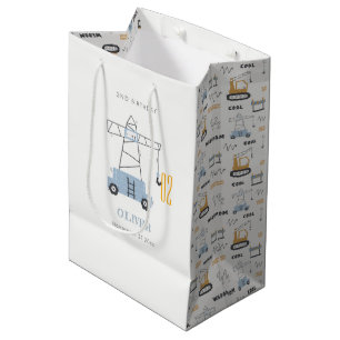 Cute Construction Crane Kids Any Age Birthday Medium Gift Bag