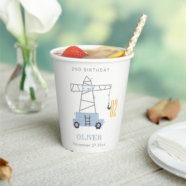 Cute Construction Crane Kids Any Age Birthday Paper Cups (Insitu)