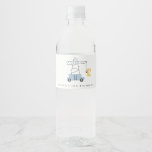 Cute Construction Crane Kids Any Age Birthday Water Bottle Label