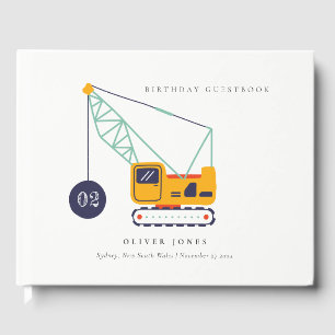 Cute Construction Crane Vehicle Any Age Birthday Guest Book