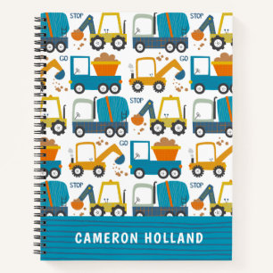 Cute Construction Diggers Personalized  Notebook