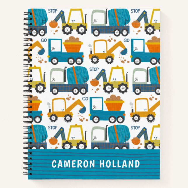 Cute Construction Diggers Personalized  Notebook (Front)