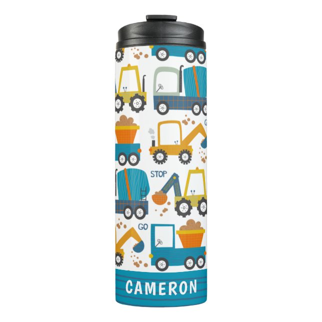 Cute Construction Diggers Personalized Thermal Tumbler (Front)
