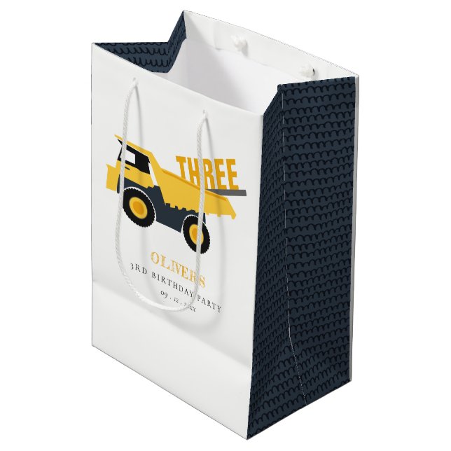Cute Construction Dump Truck Any Age Birthday Medium Gift Bag (Front Angled)