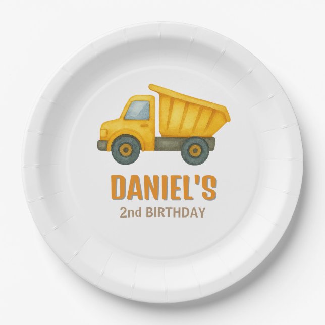 Cute Construction Dump Truck Any Age Birthday  Paper Plate (Front)