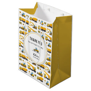 Cute Construction Dump Trucks Thank You Favours Medium Gift Bag