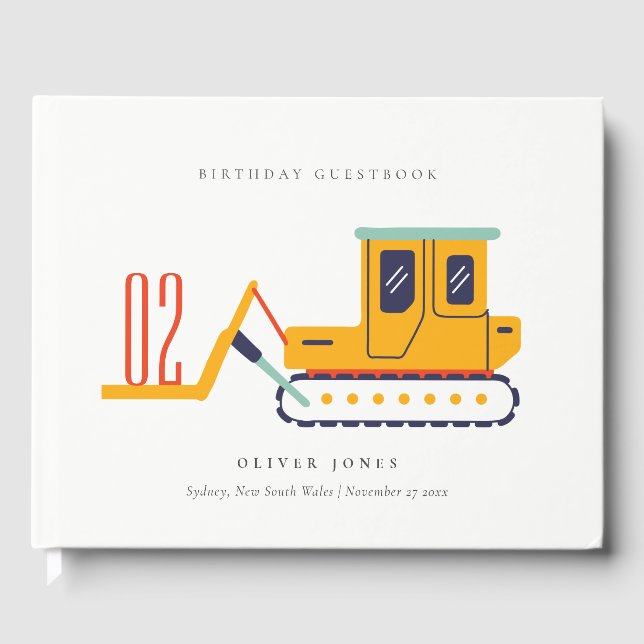 Cute Construction Fork Lift Any Age Birthday Guest Book (Front)