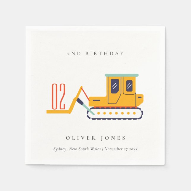 Cute Construction Fork Lift Any Age Birthday Napkin (Front)