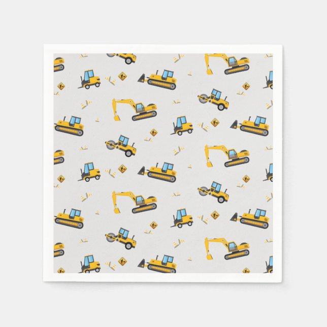 Cute Construction Pattern Kids Birthday Napkins (Front)