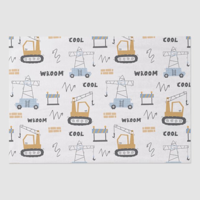 Cute Construction Site Bricks Crane Digger Kids Tissue Paper (Front)