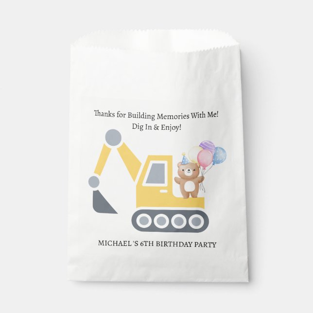 Cute Construction Theme Birthday Party Favour Bag (Front)