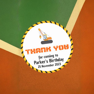 Cute Construction Theme Kid's Birthday Party Class Classic Round Sticker