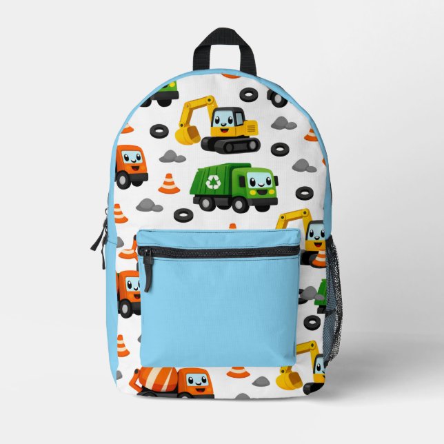 Cute Construction Trucks Backpack Pattern (Front)