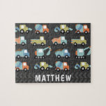 Cute Construction Trucks Personalized Jigsaw Puzzle<br><div class="desc">Cute Construction Trucks Personalized Puzzle</div>