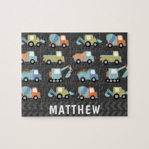 Cute Construction Trucks Personalized Jigsaw Puzzle