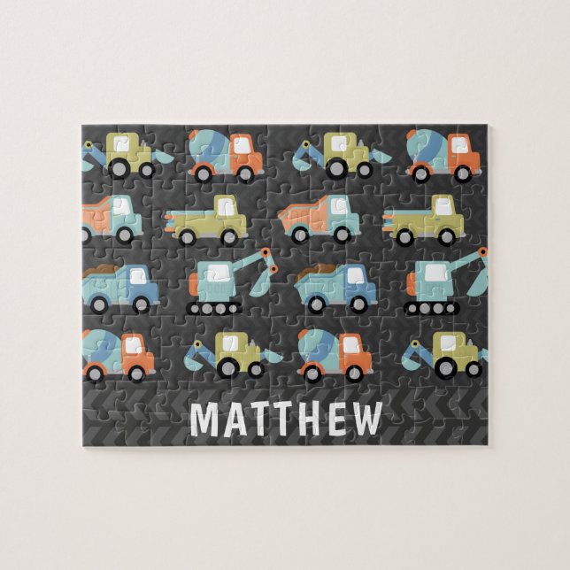 Cute Construction Trucks Personalized Jigsaw Puzzle (Horizontal)