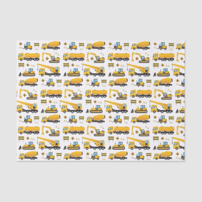 Cute Construction Trucks Vehicles Pattern Party Tissue Paper (Front)