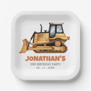 Cute Construction Vehicle Bulldozer Birthday Party Paper Plate