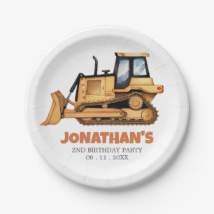Cute Construction Vehicle Bulldozer Birthday Party Paper Plate