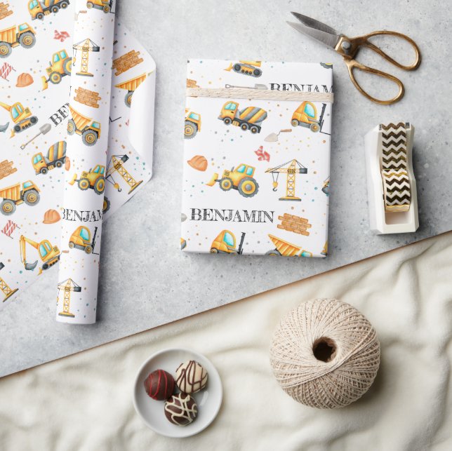 Cute Construction Vehicles Boy Birthday Wrapping Paper (Crafts)