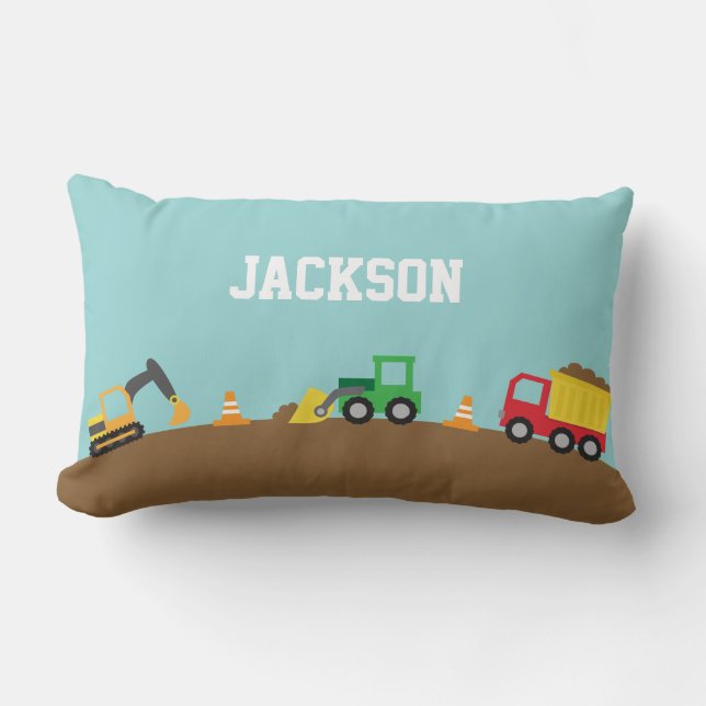 Cute Construction Vehicles Boys Room Decor Lumbar Pillow (Front)