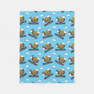 Cute Construction Worker Owl with Hard Hat Cartoon Fleece Blanket
