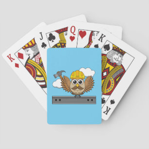 Cute Construction Worker Owl with Hard Hat Cartoon Playing Cards