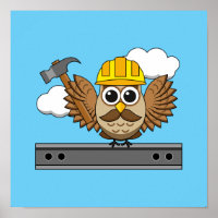 Cute Construction Worker Owl with Hard Hat Cartoon