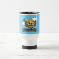 Cute Construction Worker Owl with Hard Hat Cartoon
