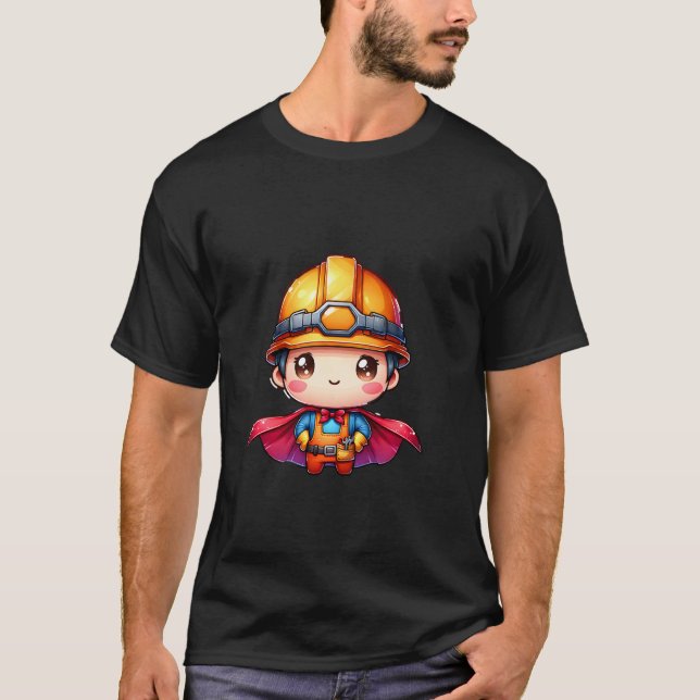 Cute Construction Worker Super Hero Builder Superh T-Shirt (Front)