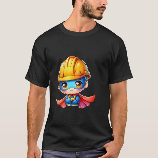 Cute Construction Worker Super Hero Builder Superh T-Shirt (Front)