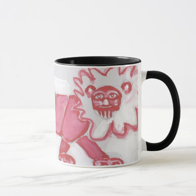 cute contemporary lion coffee mug bold red black (Right)