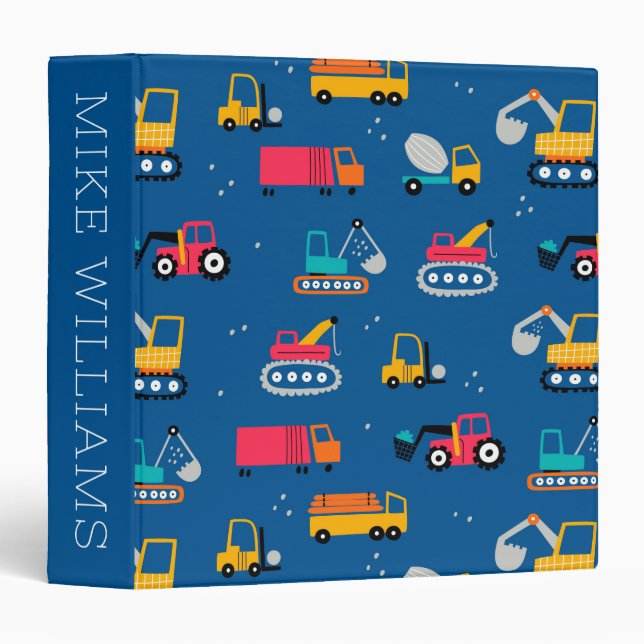 Cute Contruction Movers Pattern Binder (Front/Spine)