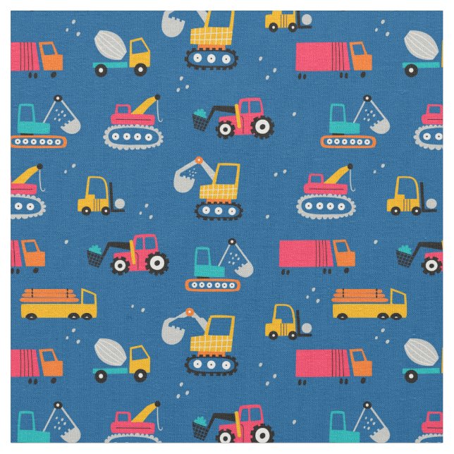 Cute Contruction Movers Pattern Fabric (Close Up)