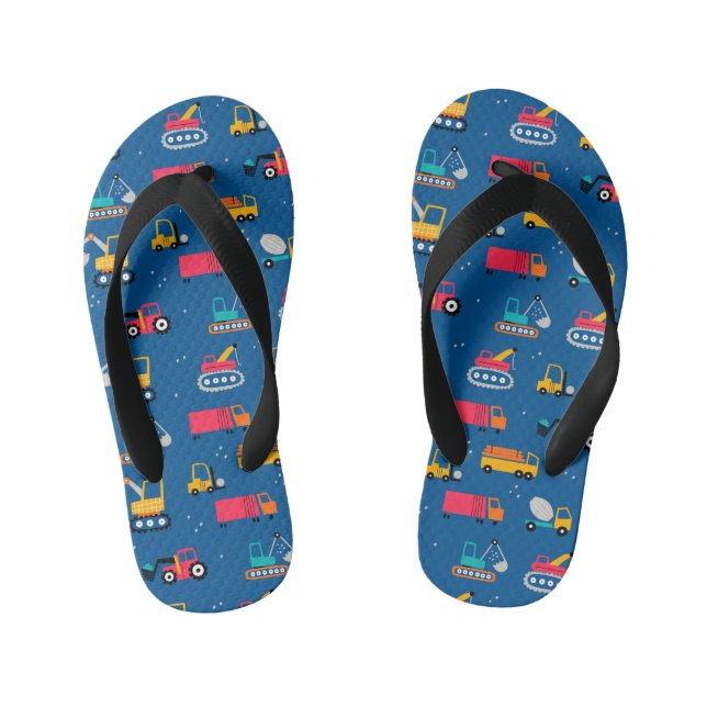 Cute Contruction Movers Pattern Kid's Flip Flops (Footbed)